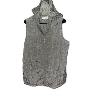Weekends by Chico's Women's Vest Size 2 (L 12) Green Embroidered Hoodie Full Zip